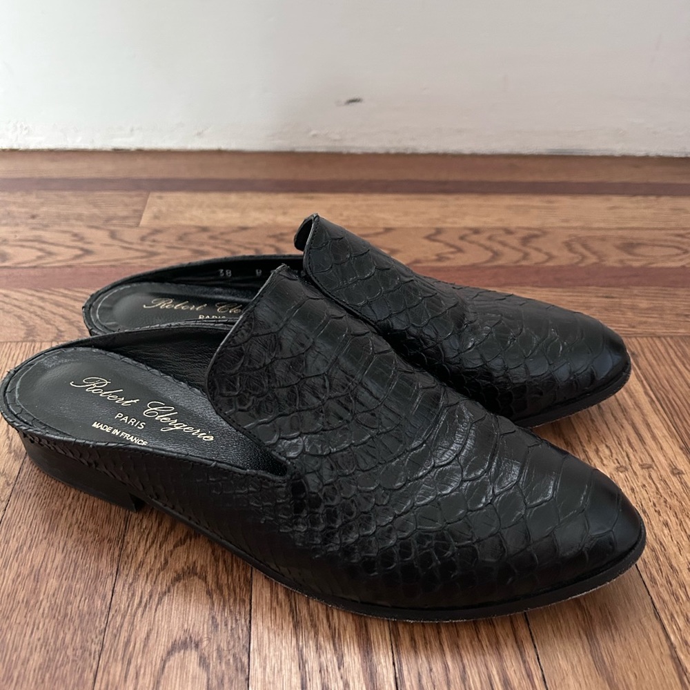 Robert Clergerie Paris Snakeskin Slides